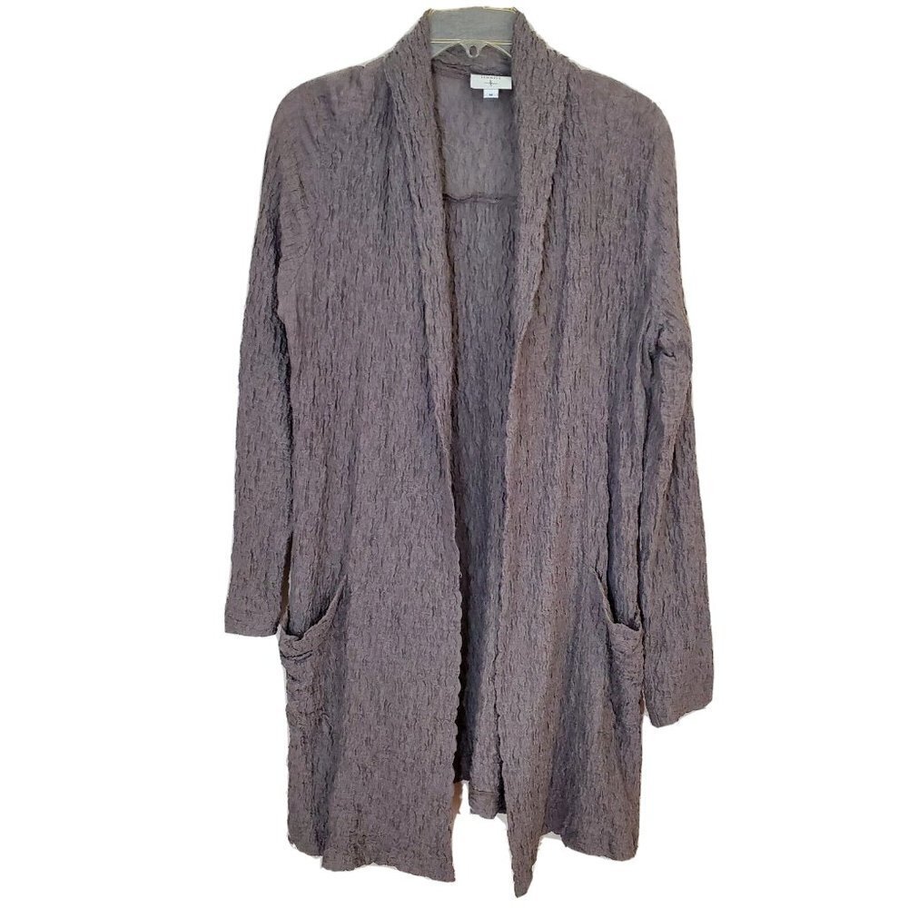 Kathleen Sommers Sz M Long Cardigan Sweater Top Slouchy Lagenlook Textured Taupe